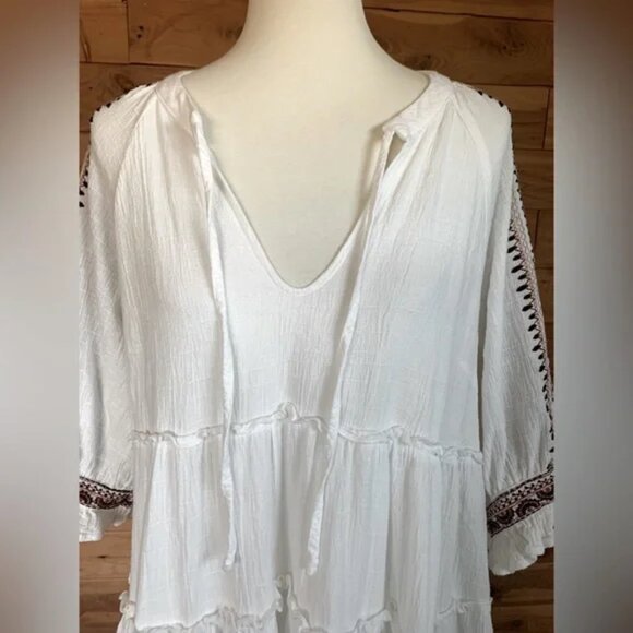 En Creme White Midi Dress with Embroidered Sleeves Size L - Picture 3 of 6